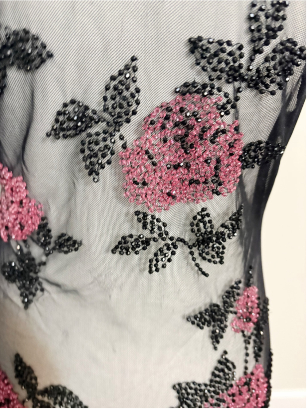 Vintage Rare Beaded Floral Mesh Maxi Midi Dress - Picture 3 of 5